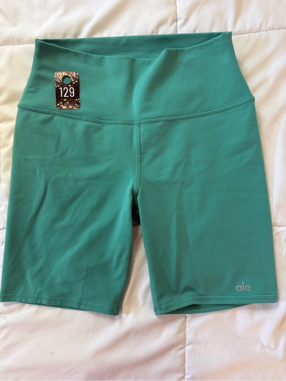 129 ALO Yoga High-Rise Bike Shorts in Teal-Green